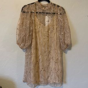 Zara dress. Sheer cream and gold color. Size L.